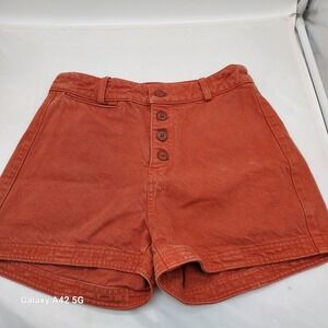Kordal New York Recycled Cotton Denim Shorts Rust Orange Button Fly Size L